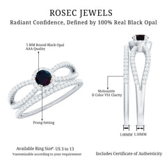 0.75 CT Black Opal Wedding Ring Set with Moissanite in Gold
