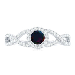 Natural Black Opal and Diamond Halo Engagement Ring