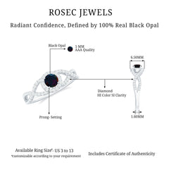 Natural Black Opal and Diamond Halo Engagement Ring