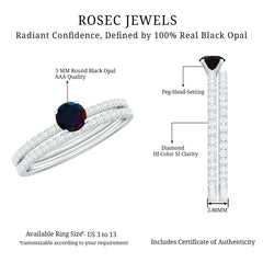1.25 CT Minimal Wedding Ring Set with Black Opal and Diamond