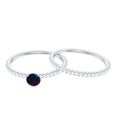 1.25 CT Minimal Wedding Ring Set with Black Opal and Diamond