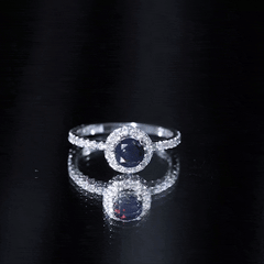 Genuine Black Opal Minimal Promise Ring with Diamond Halo