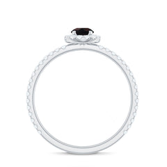 Genuine Black Opal Minimal Promise Ring with Diamond Halo