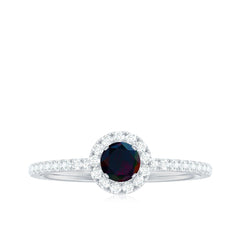 Genuine Black Opal Minimal Promise Ring with Diamond Halo