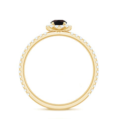 Genuine Black Opal Minimal Promise Ring with Diamond Halo