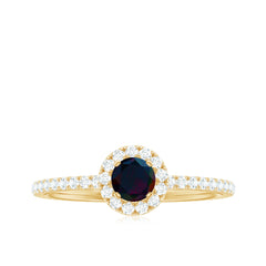 Genuine Black Opal Minimal Promise Ring with Diamond Halo