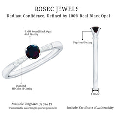 Black Opal Promise Ring with Diamond Side Stones