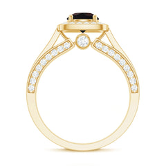 Classic Black Opal Engagement Ring with Moissanite Accent