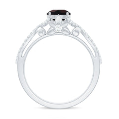 Natural Black Opal Crossover Engagement Ring with Diamond