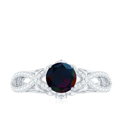 Natural Black Opal Crossover Engagement Ring with Diamond