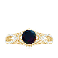 Natural Black Opal Crossover Engagement Ring with Diamond