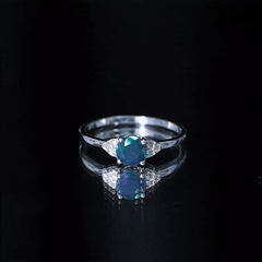 Real Black Opal Round Engagement Ring with Diamond Trio