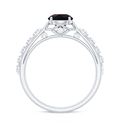 1 CT Round Black Opal Solitaire Art Deco Ring with Diamond