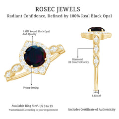 1.5 CT Black Opal Vintage Engagement Ring with Diamond Accent