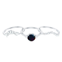 Black Opal Designer Trio Wedding Ring Set with Diamond