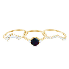 Black Opal Designer Trio Wedding Ring Set with Diamond