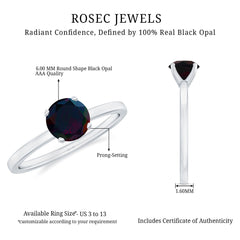 Genuine Black Opal Solitaire Ring for Women