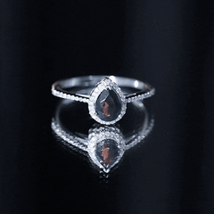 Pear Shape 1 CT Black Opal Engagement Ring with Diamond Halo