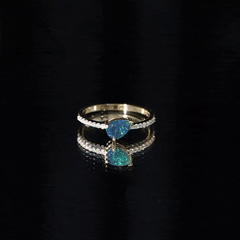 Pear Shape Black Opal Promise Ring with Diamond Side Stones