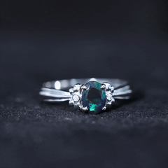 1 CT Oval Black Opal Solitaire Floral Ring with Diamond Accent