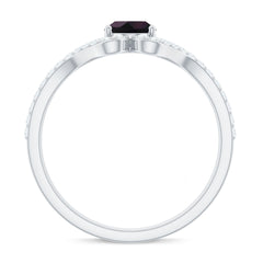 Oval Cut Black Opal and Diamond Split Shank Engagement Ring