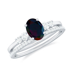 1 CT Black Opal and Diamond Oval Wedding Ring Set