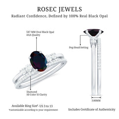 1 CT Black Opal and Diamond Oval Wedding Ring Set
