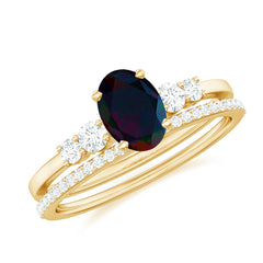 1 CT Black Opal and Diamond Oval Wedding Ring Set
