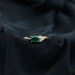Oval Black Opal East West Ring with Diamond Trio