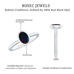 Oval Cut 5X7MM Black Opal Bezel Set Engagement Ring