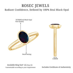 Oval Cut 5X7MM Black Opal Bezel Set Engagement Ring