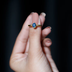 Oval Cut 5X7MM Black Opal Bezel Set Engagement Ring