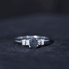 1 Carat Oval Cut Black Opal Engagement Ring with Diamond