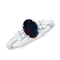 1 Carat Oval Cut Black Opal Engagement Ring with Diamond