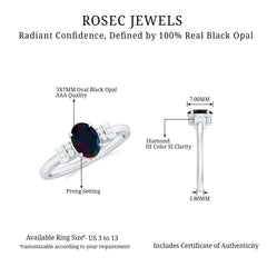 1 Carat Oval Cut Black Opal Engagement Ring with Diamond