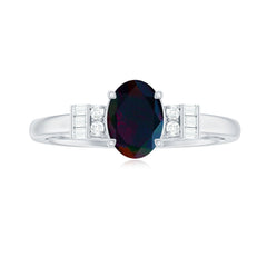 1 Carat Oval Cut Black Opal Engagement Ring with Diamond