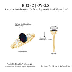 1 Carat Oval Cut Black Opal Engagement Ring with Diamond