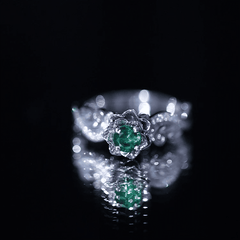 Lab Grown Emerald Flower Engagement Ring with Certificate