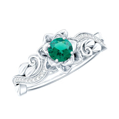 Lab Grown Emerald Flower Engagement Ring with Certificate