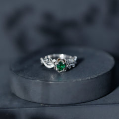 Lab Grown Emerald Flower Engagement Ring with Certificate
