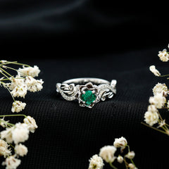 Lab Grown Emerald Flower Engagement Ring with Certificate