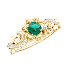 Lab Grown Emerald Flower Engagement Ring with Certificate
