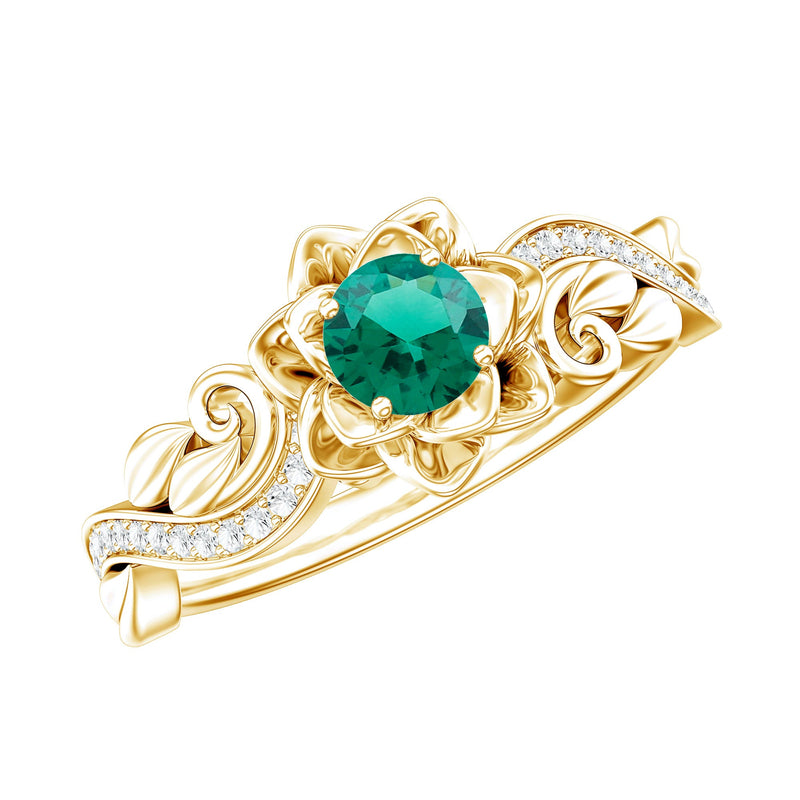 Lab Grown Emerald Flower Engagement Ring with Certificate