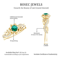 Lab Grown Emerald Flower Engagement Ring with Certificate