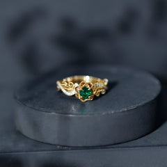 Lab Grown Emerald Flower Engagement Ring with Certificate