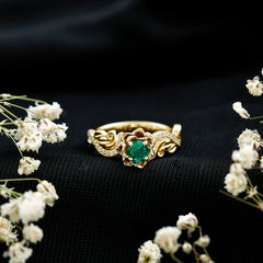 Lab Grown Emerald Flower Engagement Ring with Certificate
