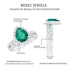 Designer Lab Grown Emerald Diamond Teardrop Engagement Ring with Wedding Band