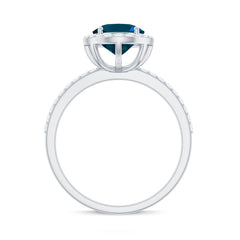 Classic London Blue Topaz Oval Engagement Ring with Diamond Halo