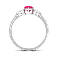 Claw Set Ruby Pear Solitaire Ring with Diamond Trio