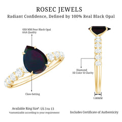Pear Shape Black Opal Solitaire Engagement Ring with Diamond